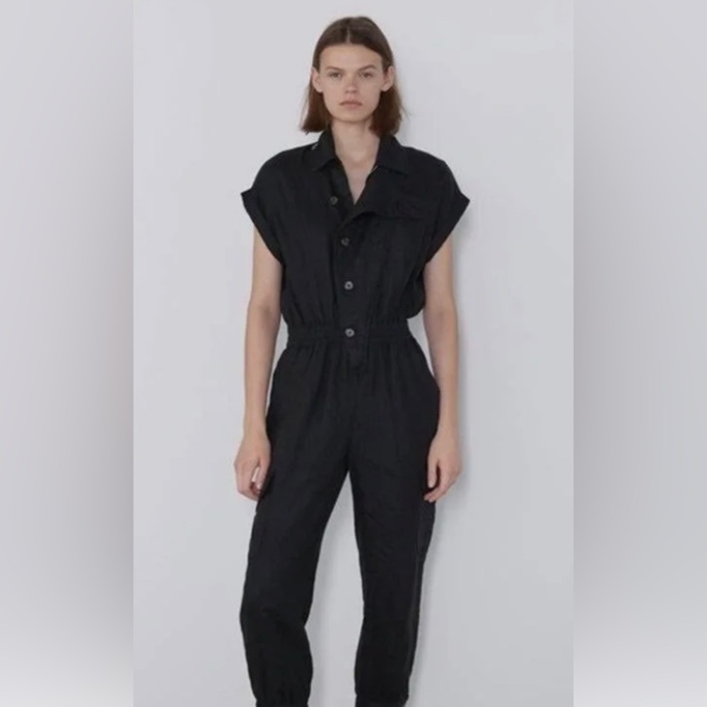 Zara Black Linen Jumpsuit- XS